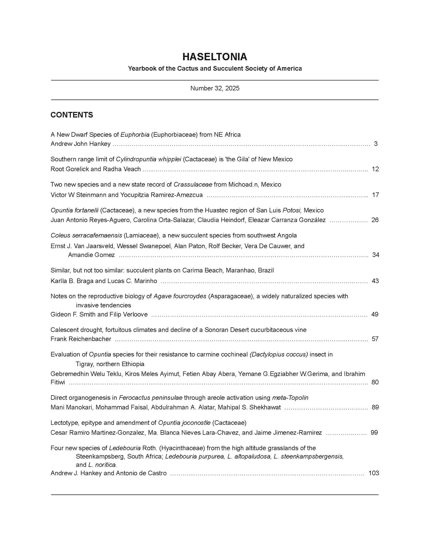 Haseltonia 32 - Digital Version Only